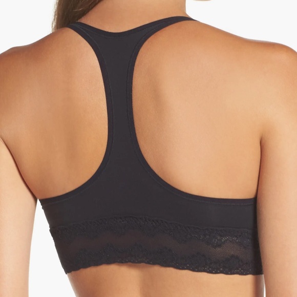 NATORI BLACK BLISS PERFECTION LACE TRIM RACERBACK BRALETTE v-neck bra - Picture 2 of 5